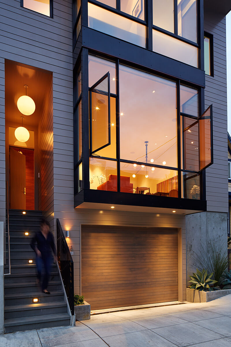 studio vara residential diamond bay window wooden garage door